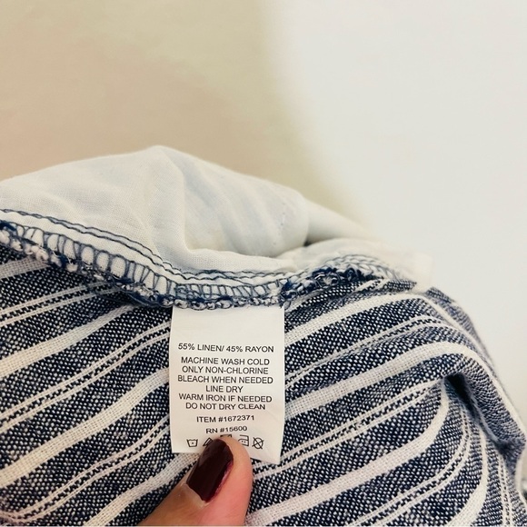 BRIGGS Linen Blend Pull-On Striped Wide Leg Pants Small Blue/White Pockets - Picture 6 of 10